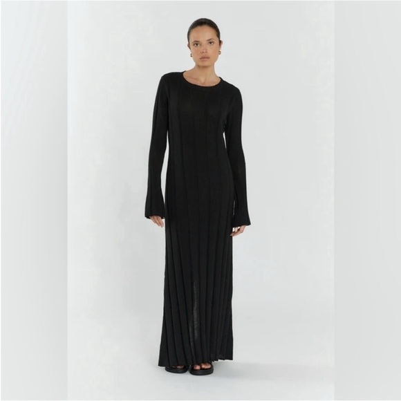 DISSH MEDIUM Emery black ribbed linen blend slit back maxi knit dress - Picture 2 of 9